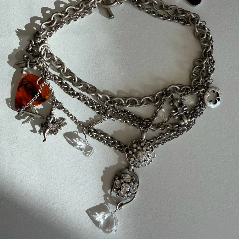 Lucky Brand Silver Rock N Roll Charm Necklace - Picture 1 of 7